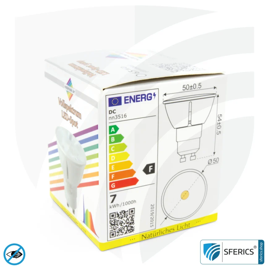 6,5 watt LED spot full spectrum 3step | dimmable with LED dimmer | bright as 35 watts, 510 lumens | CRI over 93 | flicker free | daylight | GU10 | business quality