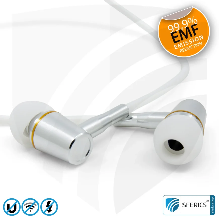 Air Tube In-Ear Stereo Headset with Microphone | Air Tube CLASSIC | radiation-free technology without electrosmog | white-silver | with jack plug