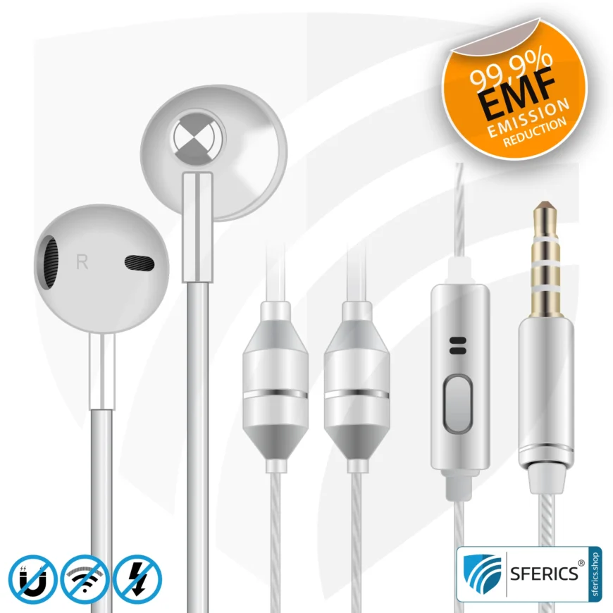 Air Tube Stereo Headset with Microphone | Air Tube MINI | radiation-free technology without electrosmog | white-silver | with jack plug