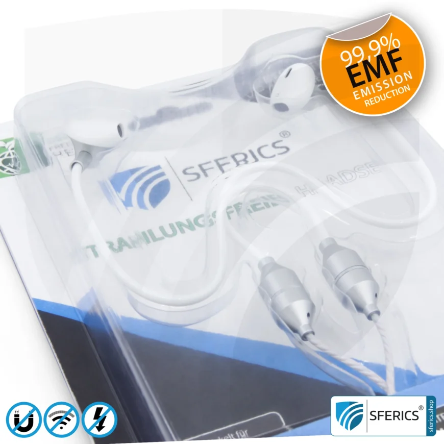 Air Tube Stereo Headset with Microphone | Air Tube MINI | radiation-free technology without electrosmog | white-silver | with jack plug