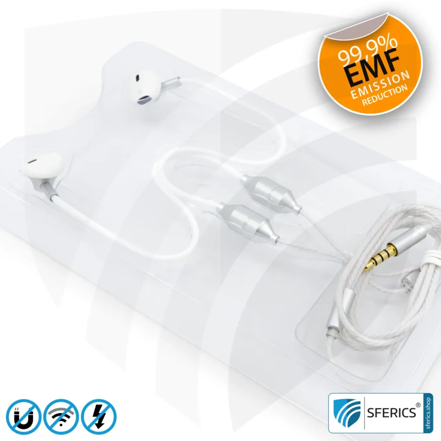 Air Tube Stereo Headset with Microphone | Air Tube MINI | radiation-free technology without electrosmog | white-silver | with jack plug