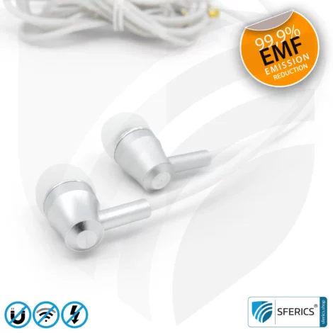 Air Tube In-Ear Stereo Headset with Microphone | Air Tube SMART | radiation-free technology without electrosmog | white-silver | with jack plug