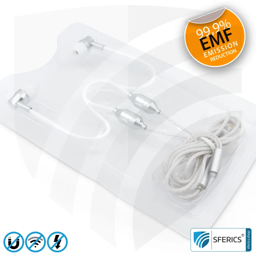 Air Tube In-Ear Stereo Headset with Microphone | Air Tube SMART | radiation-free technology without electrosmog | white-silver | with jack plug