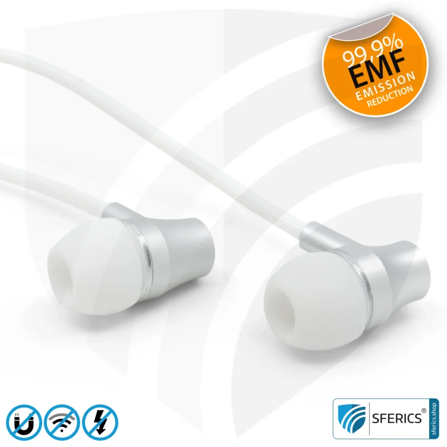 Air Tube In-Ear Stereo Headset with Microphone | Air Tube SMART | radiation-free technology without electrosmog | white-silver | with jack plug