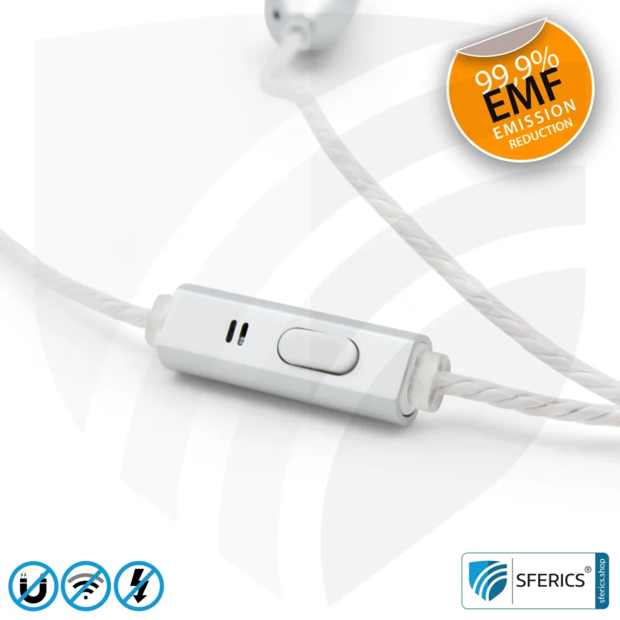 Air Tube In-Ear Stereo Headset with Microphone | Air Tube SMART | radiation-free technology without electrosmog | white-silver | with jack plug