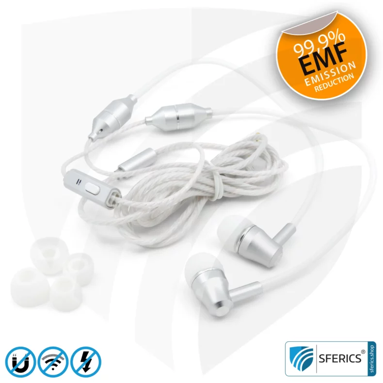 Air Tube In-Ear Stereo Headset with Microphone | Air Tube SMART | radiation-free technology without electrosmog | white-silver | with jack plug