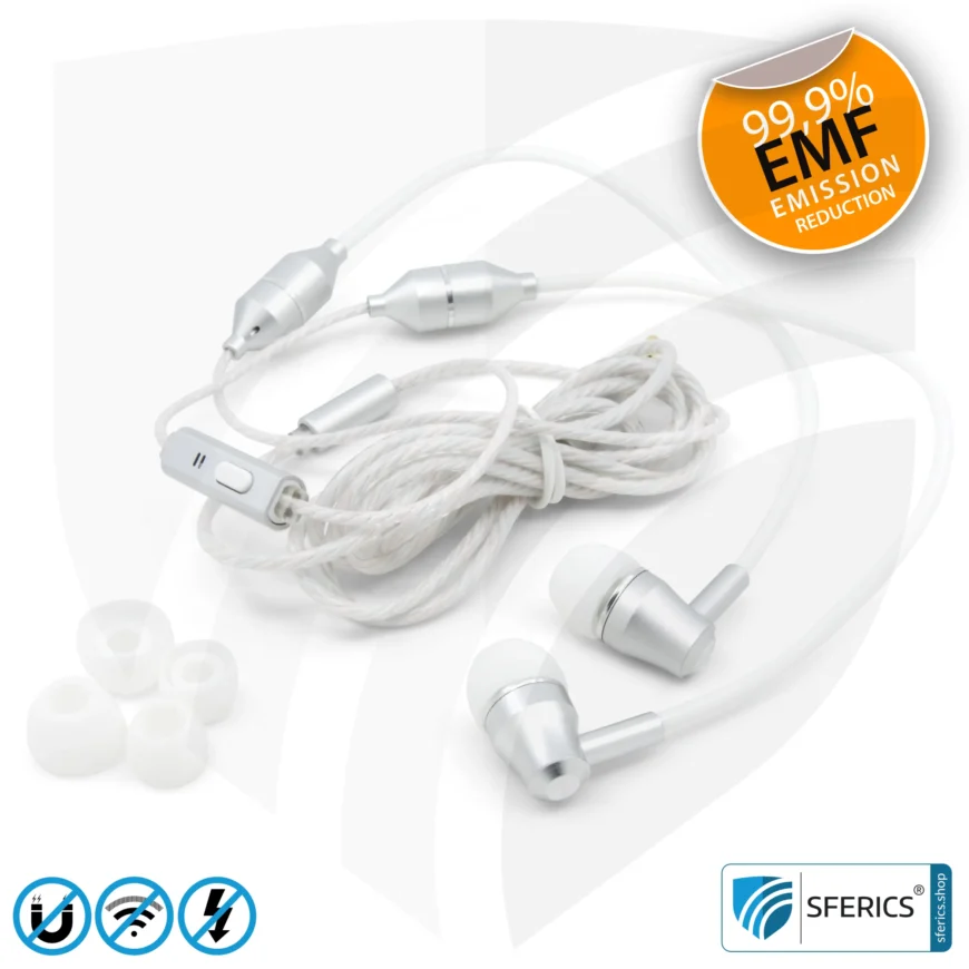 Air Tube In-Ear Stereo Headset with Microphone | Air Tube SMART | radiation-free technology without electrosmog | white-silver | with jack plug