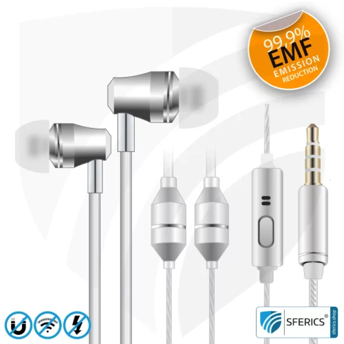 Air Tube In-Ear Stereo Headset with Microphone | AirTube SMART |  radiation-free technology without electrosmog | white-silver | with jack plug