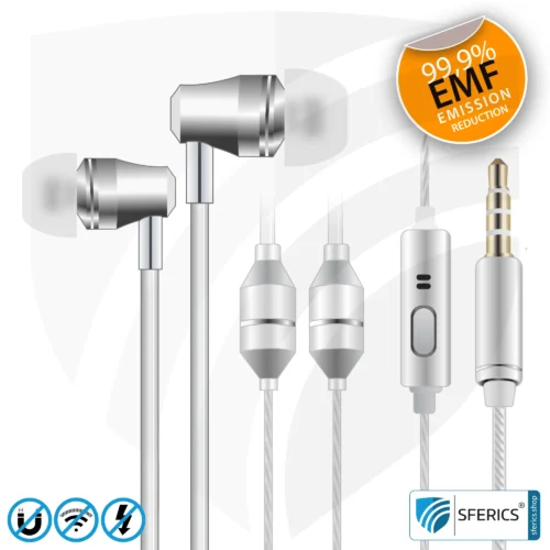 Air Tube In-Ear Stereo Headset with Microphone | AirTube SMART |  radiation-free technology without electrosmog | white-silver | with jack plug