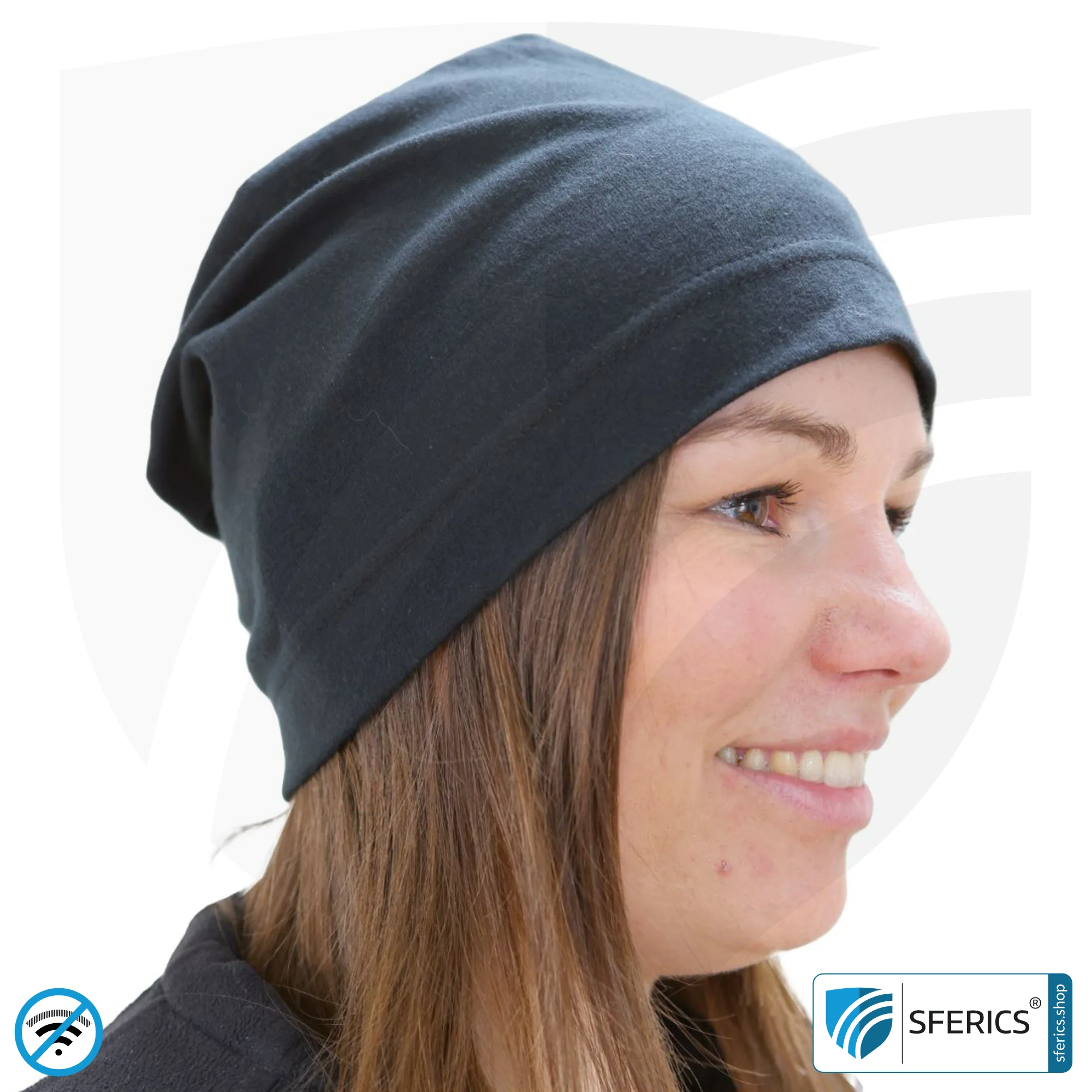 Cap, black & shielding | protection up to 40 dB from RF electrosmog (cell phone, Wi-Fi, LTE) | Black-Jersey | Effective against 5G!