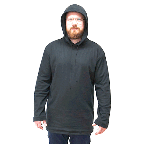 Shielding Hoodie | Long-sleeved T-shirt with hood | Protection up to 40 dB from RF electrosmog (mobile phone, WIFI, LTE) | Durable, made of Black-Jersey shielding fabric | 5G ready!