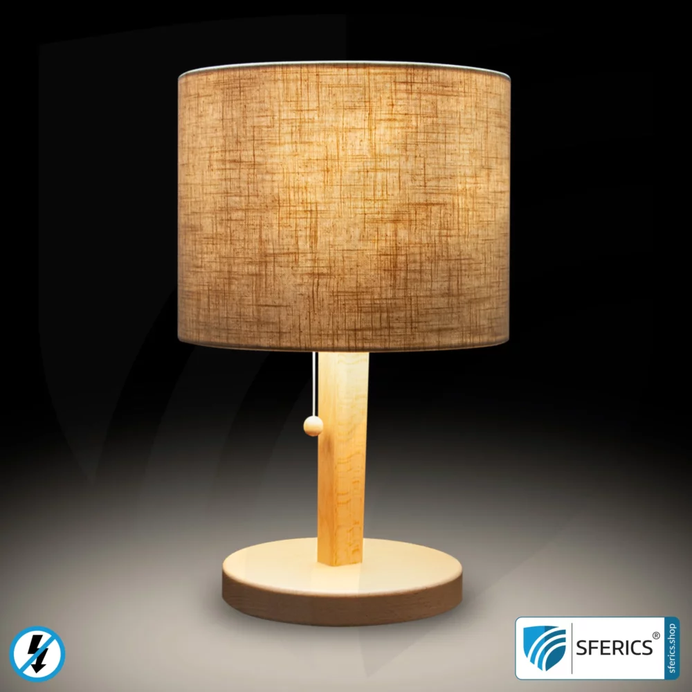 Shielded table lamp made of beechwood | Cylindrical shape | NATURAL lampshade | made of natural cotton/linen (nettle fabric) | E27 socket