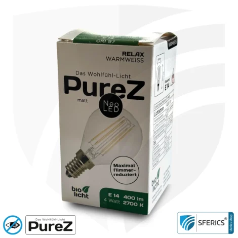 4 Watt LED Filament Pure-Z NEO | Bright as 38 watts, 400 lumens | CRI 97 | flicker-free | warm white | E14