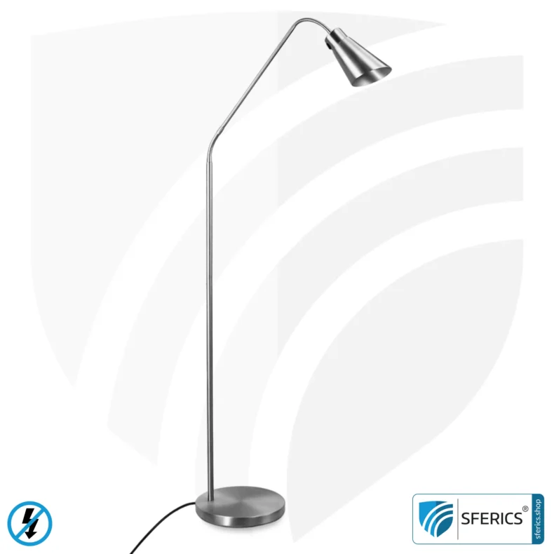 Shielded Floor Lamp AMSTERDAM | silver | modern design with stylish elements in brushed steel + aluminum | flexible joints, rotatable in all directions | G9 socket