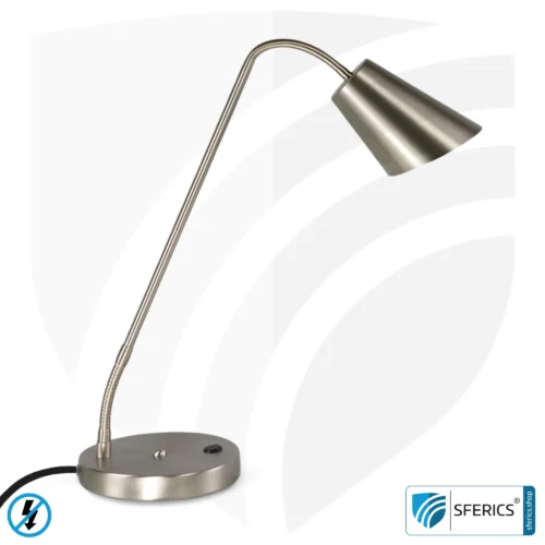 Shielded Table Lamp AMSTERDAM | silver | modern design with stylish elements in brushed steel + aluminum | flexible joints, rotatable in all directions | G9 socket