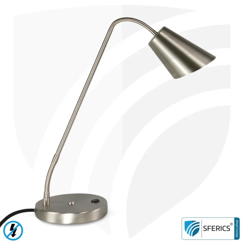 Shielded Table Lamp AMSTERDAM | silver | modern design with stylish elements in brushed steel + aluminum | flexible joints, rotatable in all directions | G9 socket