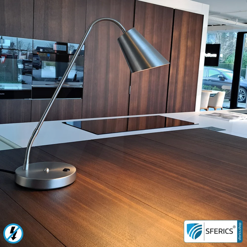 Shielded Table Lamp AMSTERDAM | silver | modern design with stylish elements in brushed steel + aluminum | flexible joints, rotatable in all directions | G9 socket