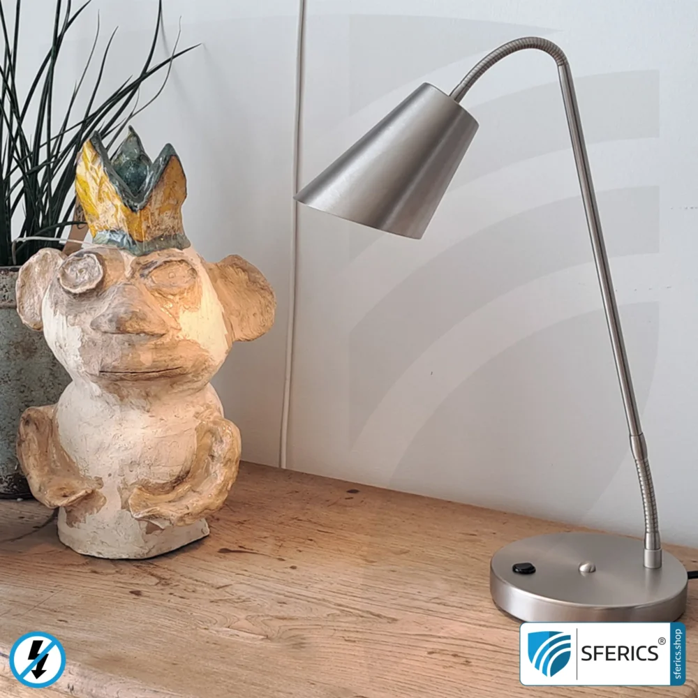 Shielded Table Lamp AMSTERDAM | silver | modern design with stylish elements in brushed steel + aluminum | flexible joints, rotatable in all directions | G9 socket