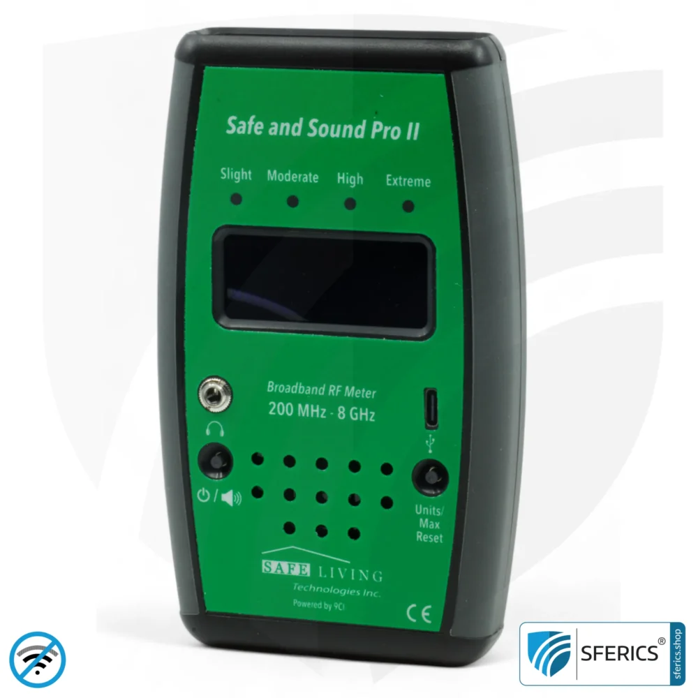 SAFE AND SOUND PRO 2 Electrosmog Detector | Unique measuring range up to 3.180.000 µW/m² | Semi-professional broadband HF measuring device for beginners | Detection of EMF radiation up to 8 GHz, including 5G! | Model 2025