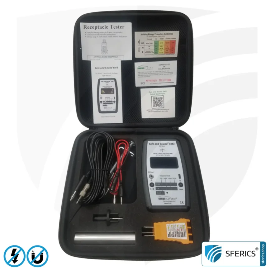 Safe & Sound EM3 Detector | Precise 3-in-1 EMF Low-Frequency Meter for Electrosmog | Frequency Range 16 Hz - 120 kHz | 3D Magnetic Field Measurement