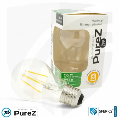 4,2 watt LED filament Pure-Z NEO | bright as 38 watts, 400 lumens | CRI 97 | flicker-free | warm white | E27 | clear