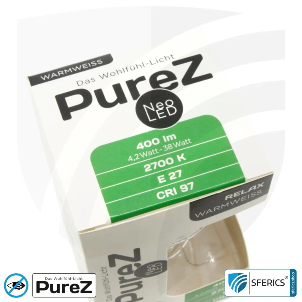 4,2 watt LED filament Pure-Z NEO | bright as 38 watts, 400 lumens | CRI 97 | flicker-free | warm white | E27 | clear