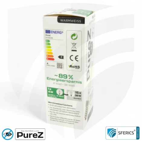 4 watt LED filament candle Pure-Z NEO | bright as 38 watts, 400 lumens | CRI 97 | flicker-free | warm white | E14 | frosted