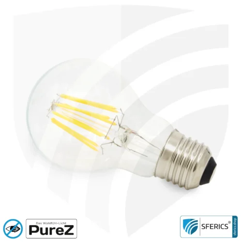 6,4 watt LED filament Pure-Z NEO | bright as 55 watts, 650 lumens | CRI 97 | flicker-free | warm white | E27