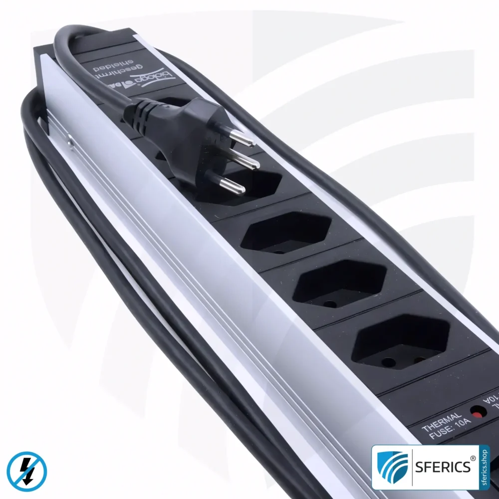6-Way Power Strip, shielded LF | with On/Off Switch | Type J Plug for Switzerland, Liechtenstein and more